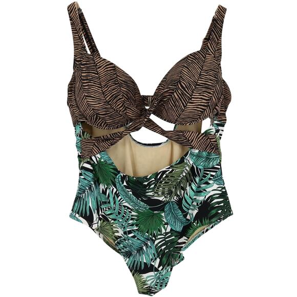 Swimsuits For All Plus Size 22 Green Brown Floral One Piece Bathing Suit New - Picture 1 of 12